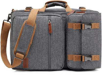 Coolbell 3 in 1 Convertible Unisex Business Briefcase Backpack for 17.3 inch laptop Travel Rucksack Multi-Functional Handbag with Leather Logo and pullers (GREY) Waterproof Multipurpose Bag