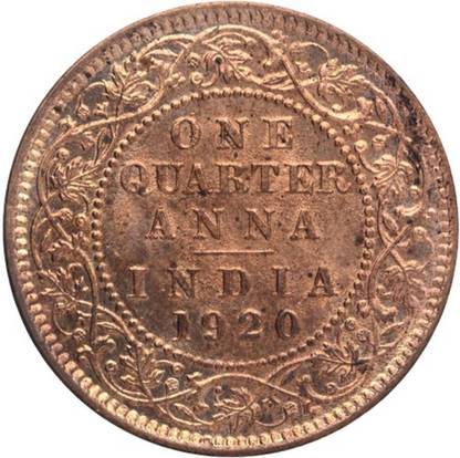 Klowage One Quarter Anna Coin of King George V 1920. Medieval Coin Collection