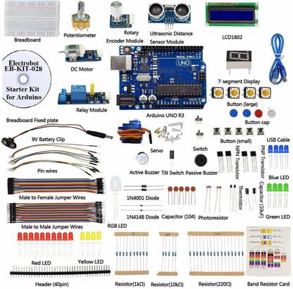 Electrobot Basic Starter Kit for Arduino UNO R3 with 23 Projects | Rotary Encoder | LCD1602 | Detailed Tutorial CD Educational Electronic Hobby Kit
