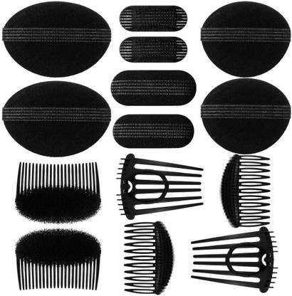 Willbond 4 Pieces Sponge Bump It Up Volume Inserts Set Hair Base Styling Clip Volume Padding Fluffy Ponytail Bun Maker Hair Comb Tool Accessories Hair Clip