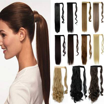 S-noilite One Piece Ponytail Hair Extensions Clip in Wrap Around on Pony Tail 125G Thick Real Natural Synthetic Fibre Ponytail Hairstyle Hairpiece for Women Straight 23 inch dark brown to silver gray Hair Clip