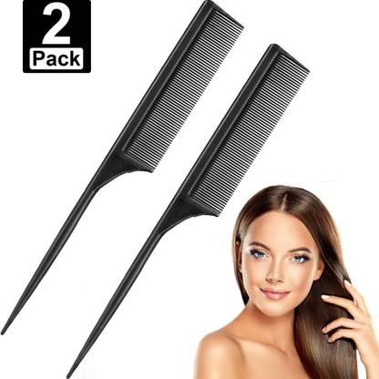 Leinuosen 2 Pack Black Carbon Styling Comb Fiber Anti Static And Heat Resistant Tail Comb For Back Combing, Root Teasing, Adding Volume, Evening Styling (Style B)