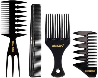 Bluezoo 4Pcs Salon Barbers Combs Set Hair Extensions Styling Detangling Comb For Slicked-Back Undercut Mohawk Bowl Cut Quiff