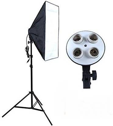 SHOPEE 20 x 28 inch Light Soft Box Continuous Lighting Reflector with 4 Socket Light Bulb Adapter with External White Diffuser Cover, 8ft Studio Light Stand,Photo Studio kit Square Softbox