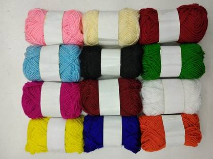 Sancheti Hand Knitting Art Craft Soft Fingering Crochet Hook Yarn, Needle Knitting Thread For Wool Ball Hand Knitting Art Craft Soft Fingering Crochet Hook Yarn, Needle Knitting Thread Dyed Multi Color Pack Of 12