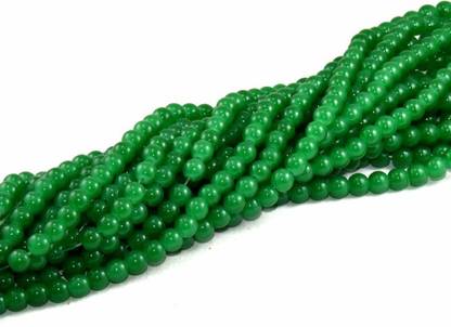BeadingWorld Dark Green Spherical Glass Pearl (8 mm) (1 String) - for Jewellery Making, Beading, Art and Craft