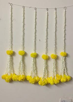 SPHINX Artificial Rajnigandha(Tuberose) & Clustered Marigold (Genda) Strings for Decoration Approx 2.33 ft - Pack of 6 (Offwhite/Creamish) Multicolor Marigold, Lily Artificial Flower
