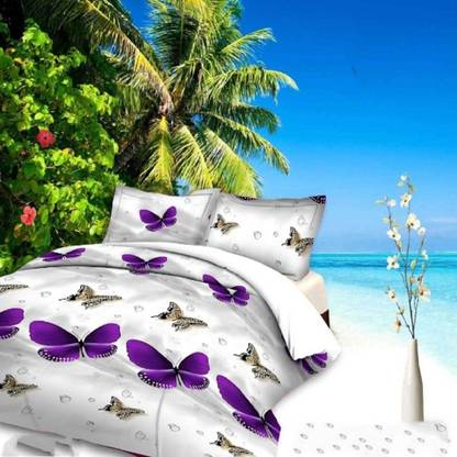 VHD 180 TC Cotton Double 3D Printed Flat Bedsheet