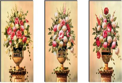 saf Floral Set of 3 6mm MDF Self Adhesive Panel Painting Digital Reprint 15 inch x 18 inch Painting