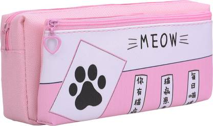 DM Stationary Meow Print series Meow Pink, Canvas, Zipper Art Canvas Pencil Box