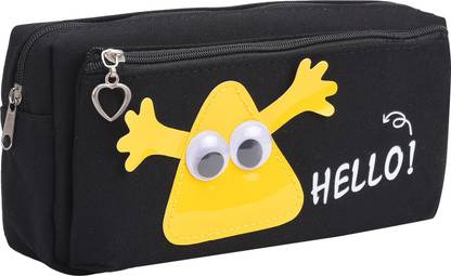 Kitty Stationery Hello Print Canvas Pencil Pouch For Kids Black Hello Print, Black Color, Canvas, Zipper Art Canvas Pencil Box