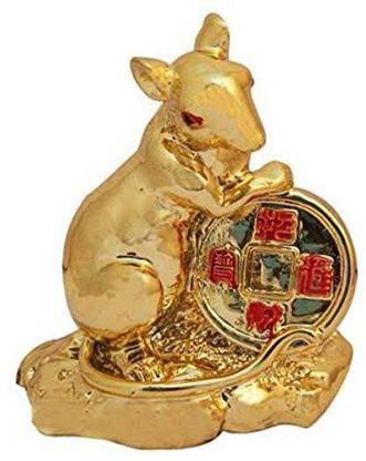 kyroindia fengshui golden mongoose with a coin for wealth and prosperity home decor Decorative Showpiece  -  5 cm