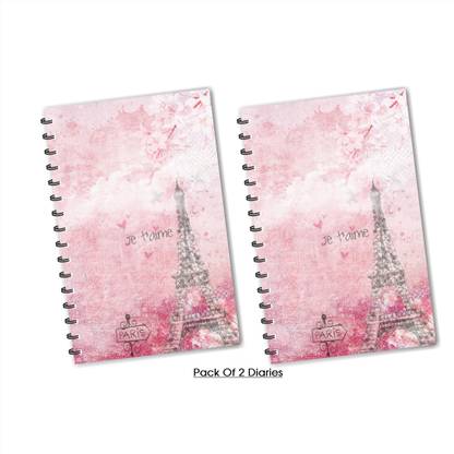 ESCAPER Pink Eiffel Tower Paris (Ruled) Designer Diary, Journal, Notebook, Notepad - Pack of 2 Diaries A5 Diary Ruling 160 Pages