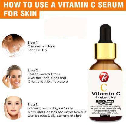 7 Days Vitamin C Skin Brightening, Anti Aging, Spotless Skin,Sun Protection, Under Eye Circles, Facial Serum with Vitamin E and Hyaluronic Acid