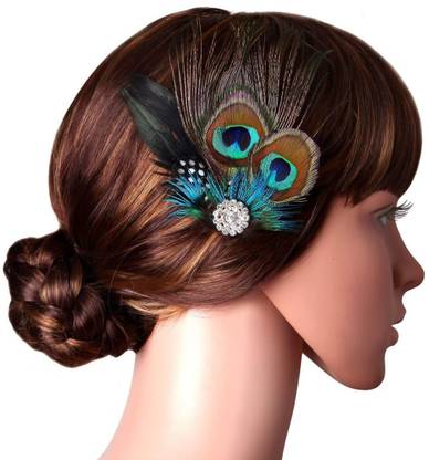 BABEYOND Peacock Feather Hair Clip Peacock Fascinator with Rhinestones Roaring 20s Peacock Flapper Fascinator 1920s Peacock Hair Accessories (Style 1) Hair Clip