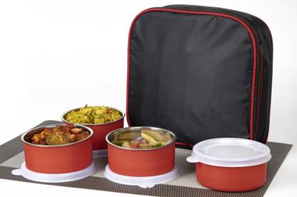 Serenity Executive Lunch Insulated Tiffin Best Steel Lunch Box Stainless Steel 4 Container Lunch Box Leakproof Containers Tiffin Set with Bag for Office lunch boxes for office stainless steel lunch boxes for office microwave safe lunch box For Adults And Kids (Red) 4 Containers Lunch Box
