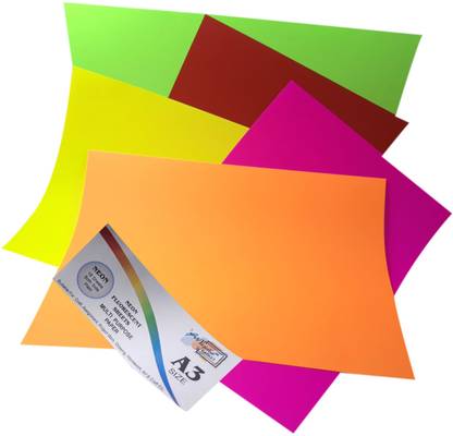 MAJESTIC BASKET Multicolor Premium Quality A3 Size Fluorescent Bright Sheets For Art & Craft/ Assignment / Project/ Charts/ Drawing Etc. With 6 Different Colour [Pack of 3 - 54 Sheets] Both Side Unruled A3 100 gsm Multipurpose Paper