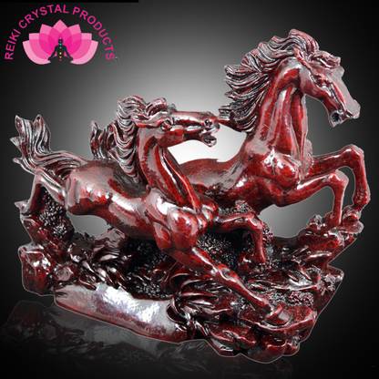 REIKI CRYSTAL PRODUCTS Two Red/Cherry Running Horses, Victory Horses for Feng Shui and Vastu Decorative Showpiece  -  9 cm