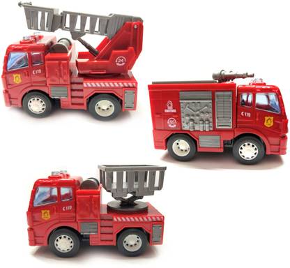 IndusBay Mini Fire Brigade Engine Rescue Truck Toy for kids - Pack of 3 Fire Engine , Ladder Truck and water canon Truck (3.6 Inches)
