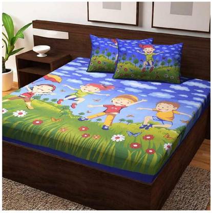 TULSI MA 144 TC Cotton Double Abstract Flat Bedsheet