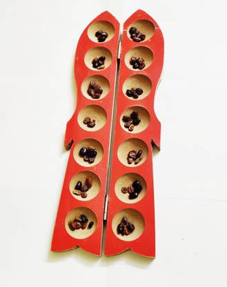 HARISH WOODEN MADE PALLANGUZHI WITH PLAYING SEEDS / FISH DESIGN Educational Board Games