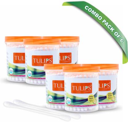Tulips Cotton Ear Buds/Swabs (Pack of 6) 100% Pure & Soft Cotton