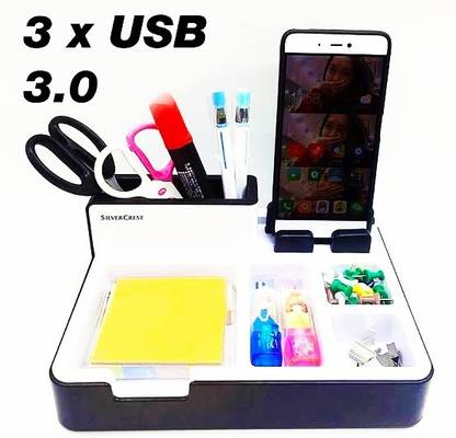 Silver Crest 8 Compartments Fiber Pen Stand , Mobile Stand , Peper