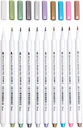 CHROME Metallic Brush Marker Pens, 10 Colors Calligraphy Pens for Coloring Drawing Lettering