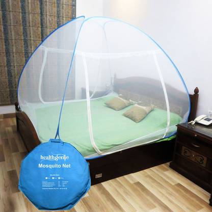 Healthgenie Polyester Adults Washable Premium Quality Foldable Mosquito Net Double Bed - Blue, With Repair Kit of 7 Patches Included Mosquito Net