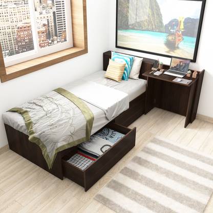 Studio Kook Smart Bed with Inbuilt Study Table Engineered Wood Single Drawer Bed