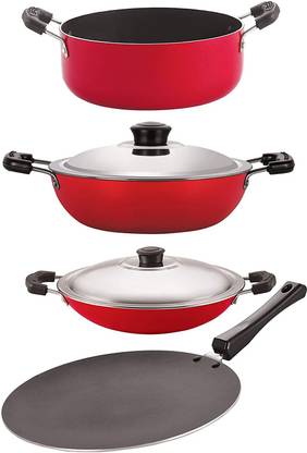 NIRLON Gas Compatible Nonstick Aluminium Cookware 4 Pieces Set, (CT12_DKD(M)_AC_CS24) Non-Stick Coated Cookware Set