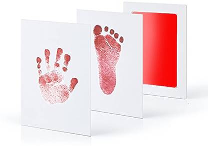 Grab Classy Baby Ink pad for Hand print and Baby Footprint with Imprint Cards 6-12 months babies (RED) Keepsake