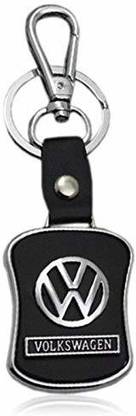 gtrp Imported Leather Volkswagen Key Chain/Key Ring with Chrome Logo, Black Key Chain