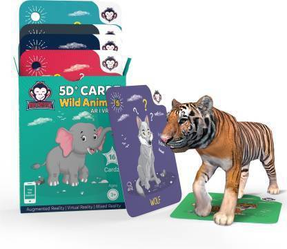 RedChimpz 5D+ AR VR Wild Animals Flashcard for Kids | Augmented and Virtual Reality Based Online Educational Learning Toy | Includes 20 Flashcards | For the Age of 3-8 Yrs with iOS & Android app