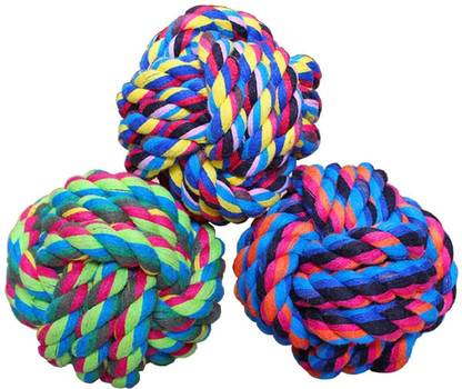 eagle pets Set Of 3 Dog & Cat Toy Rope Ball for Chewing and Teething Ball for All Size Dogs & Cats ( Color May Vary ) Cotton Chew Toy For Dog