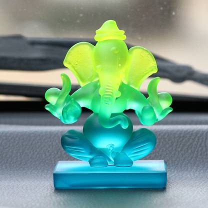eCraftIndia Green and Blue Double Sided Crystal Car Ganesha Decorative Showpiece  -  7.5 cm