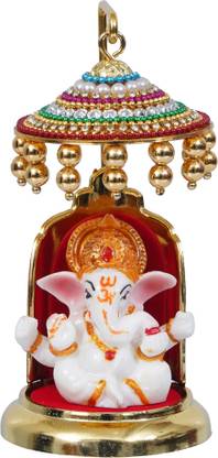 eCraftIndia Decorative Lord Ganesha Idol with Designer Chatri for Car Dashboard, Home Temple and Office Desks डेकोरेटिव शोपीस  -  14.5 cm