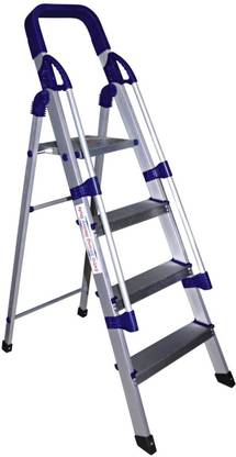 PARASNATH Railing 4 Step Folding Ladder Heavy Duty Ladder Mild Aluminium Ladder