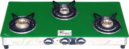 Rudra Flame Modal 3001 Colour Glass Manual LPG Gas Stove (green) Brass Manual Gas Stove