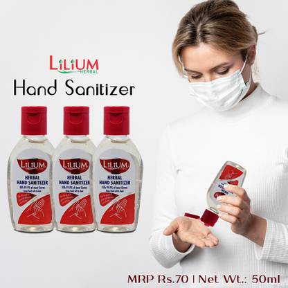 LILIUM Herbal , Fliptop, 50ml, Pack of 3 Hand Sanitizer Bottle