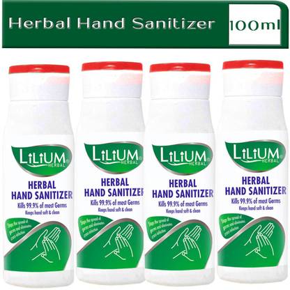 LILIUM Herbal , Fliptop, 100ml, Pack of 4 Hand Sanitizer Bottle