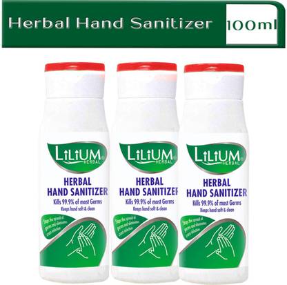 LILIUM Herbal , Fliptop, 100ml, Pack of 3 Hand Sanitizer Bottle