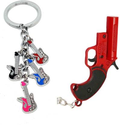 Alvika's Guitar with Shining Dimond 4 Token Pendant - Multicolor & PUBG Collectable Flair Gun - Red Key Chain