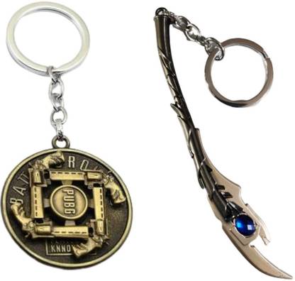Alvika's PUBG Collectable Revolving Pistol Gun - Golden & Avangers God of Mischief Loki's Chitauri Scepter - Silver Key Chain