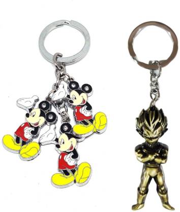 Alvika's Mickey Mouse 3 Token Pendant - Multicolor & Dragon Ball Z Goku's 3D Figure - Golden Key Chain