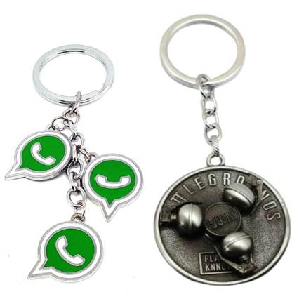 Alvika's WhatsApp 3 Token Pendant - Multicolor & PUBG Collectable Revolving Grenade Bomb - Silver Key Chain