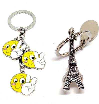 Alvika's Victory Smily 3 Token Pendant - Multicolor & Paris Love | Eiffel Tower - Silver Key Chain