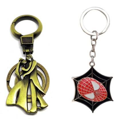 Alvika's Lovers for Couples | Dancing Couple - Golden & Avangers Spider-Man's Face Mask on Spider Web Revolving Key Chain