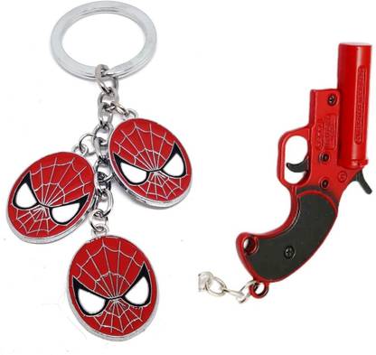 Alvika's Spider Man Mask 3 Token Pendant - Multicolor & PUBG Collectable Flair Gun - Red Key Chain