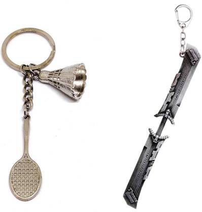Alvika's Badminton Shuttle Cock - Silver & Avanger Thanos's Weapon Sword Double Sided - Silver Key Chain